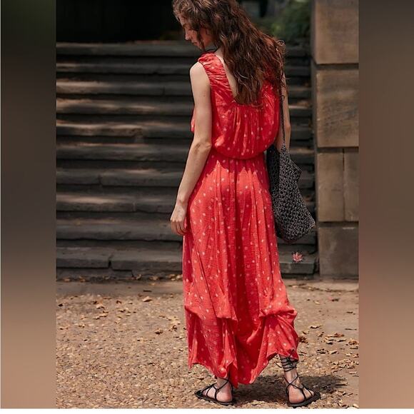 Free People Red Wide Leg Jumpsuit - Picture 5 of 14